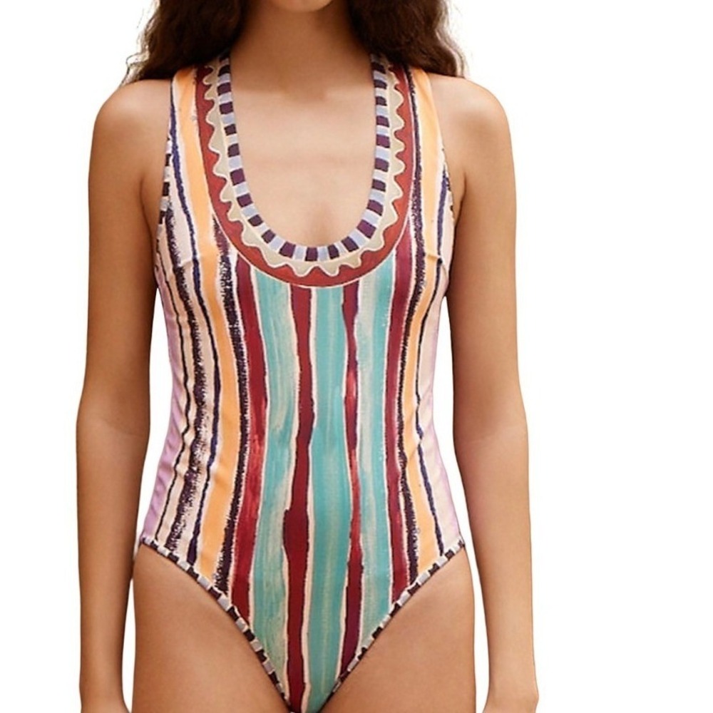 Alemais Michelle Scoop Neck Swimsuit Multi Color Striped One Piece XS NEW